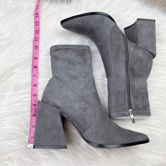 New Steven New York by Steve Madden Taite Pointed Toe Booties in Gray Faux Suede - Picture 10 of 10